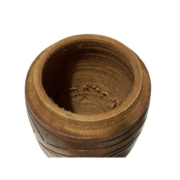 Vintage Hand Carved Wooden 2-Piece Pedestal Vase Etched Floral Design 13" MCM - Picture 9 of 9